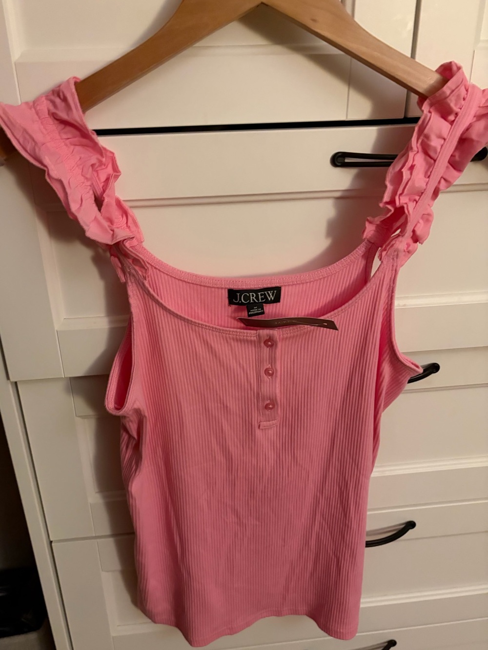 J. Crew Pink Ribbed Tank with Ruffle Straps
